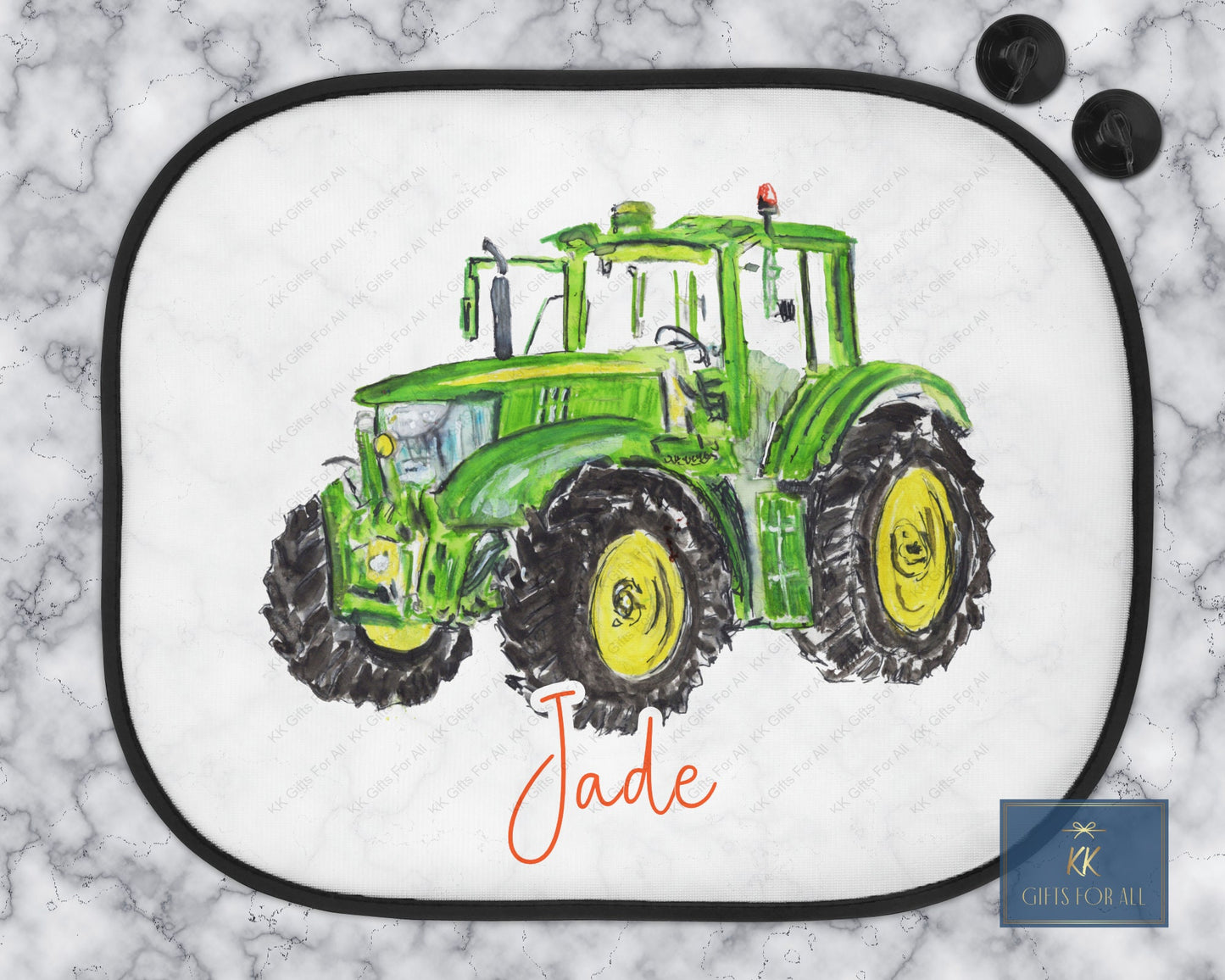 Personalised Green Tractor Car Sun Shade, Boys Car Sun Visor