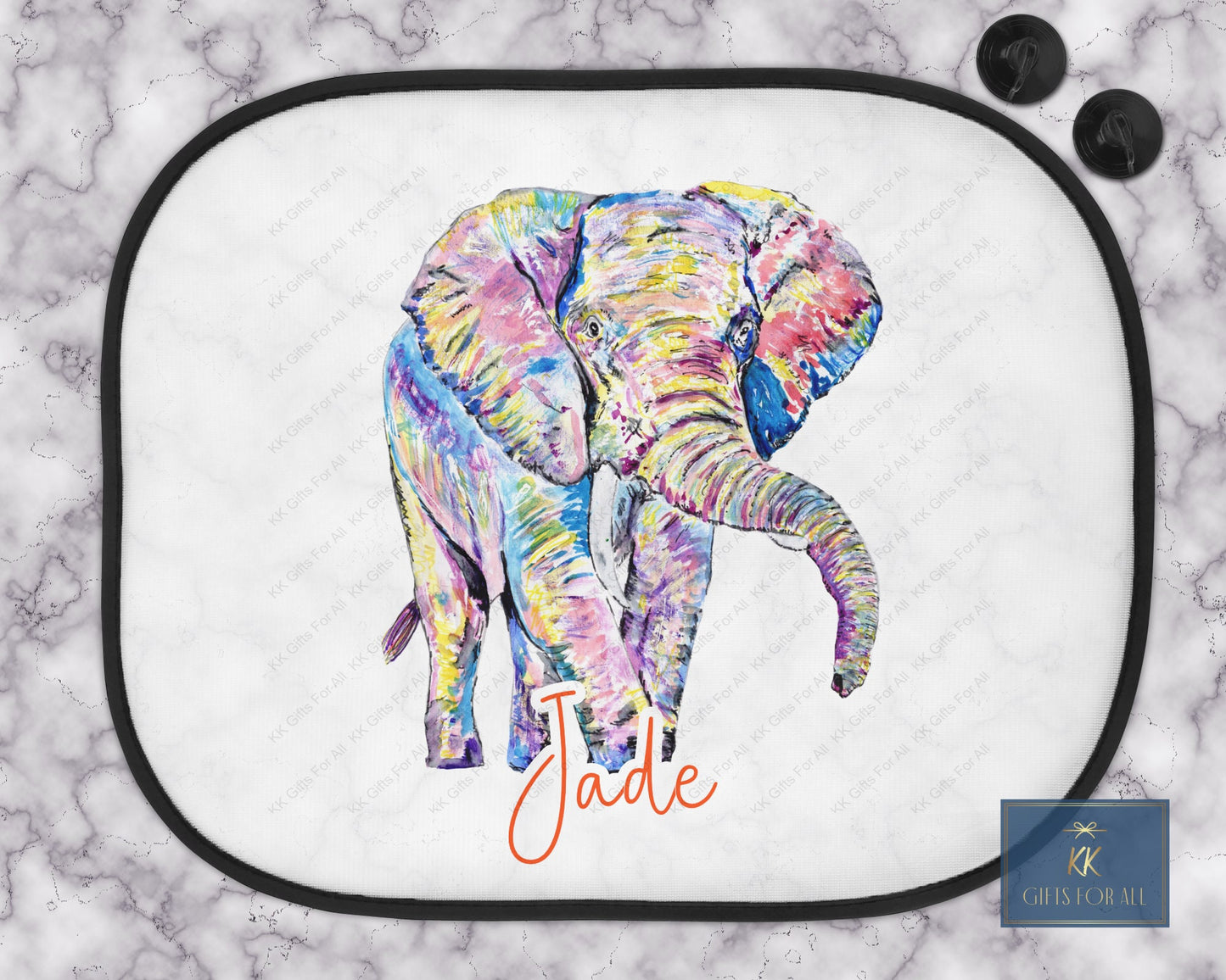 Personalised Elephant Car Sun Shade, Colourful Car Sun Visor