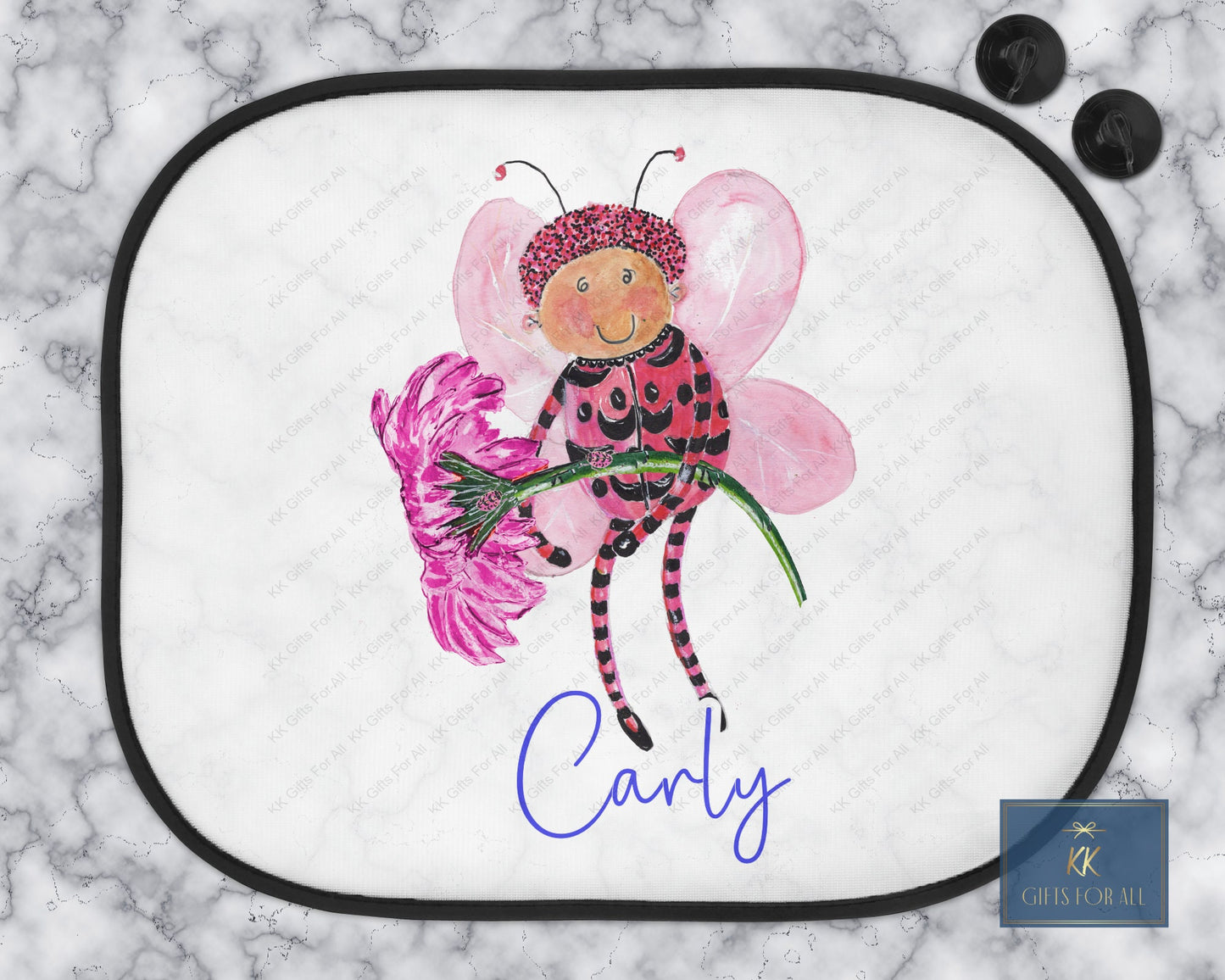 Personalised Car Sun Shade, Pink Bug Flower Car Sun Visor