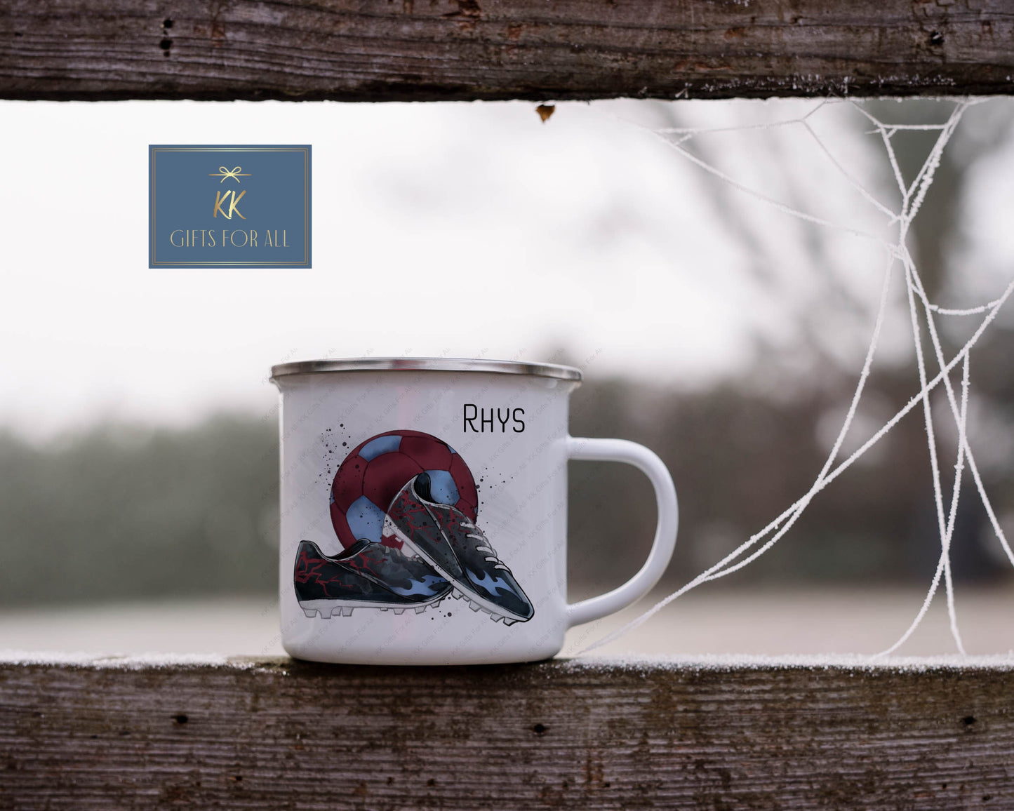 Enamel Football Mug, Outdoor Mug, Metal Durable Mug, Claret & Blue