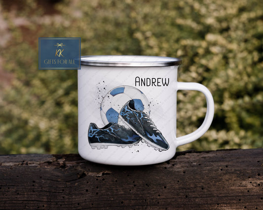 Enamel Football Mug, Outdoor Metal Mug, Football Gifts
