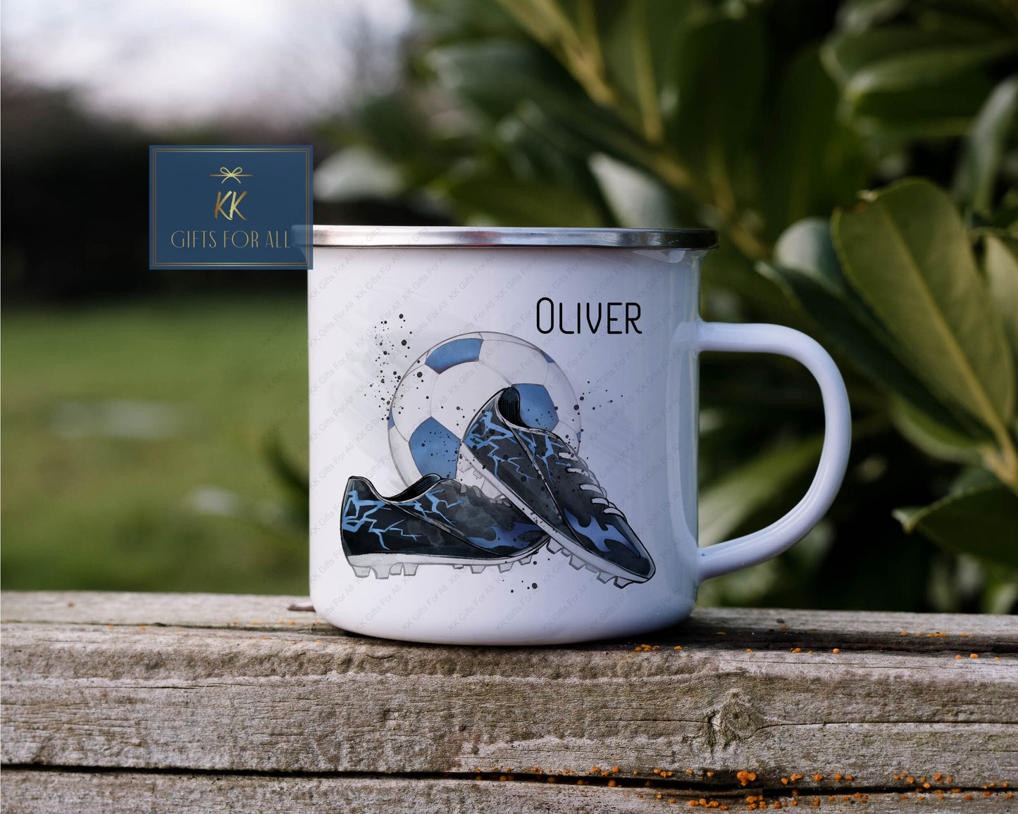 Enamel Football Mug, Outdoor Metal Mug, Football Gifts