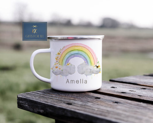 Personalised Rainbow Enamel Mug, Outdoor Camping Mug, Metal