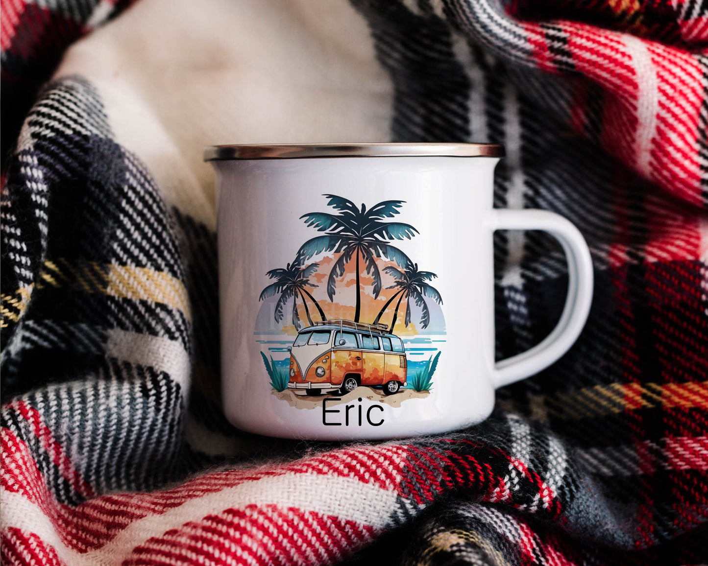 Enamel Metal Camping Mug, Outdoor Mug, Personalised Orange Camp Mug