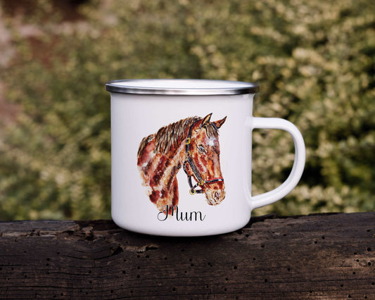 Enamel Horse Mug, Personalised Outdoor Mug, Metal