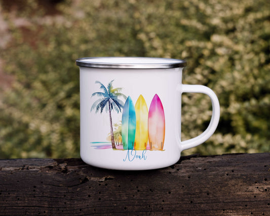 Personalised Surf Enamel Mug, Outdoor Metal Mug