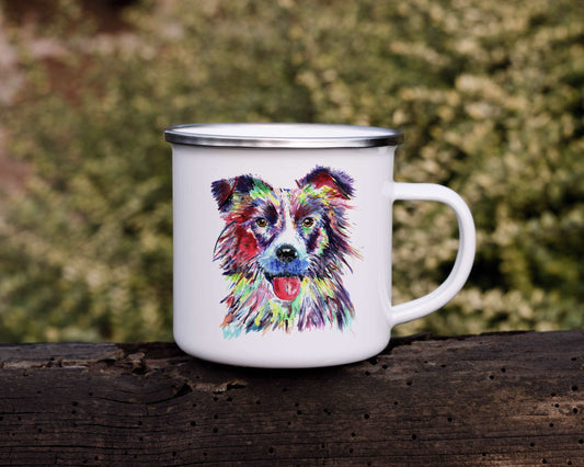 Collie Dog Sheep Dog Enamel Mug, Outdoor Metal Mug Camping Mug