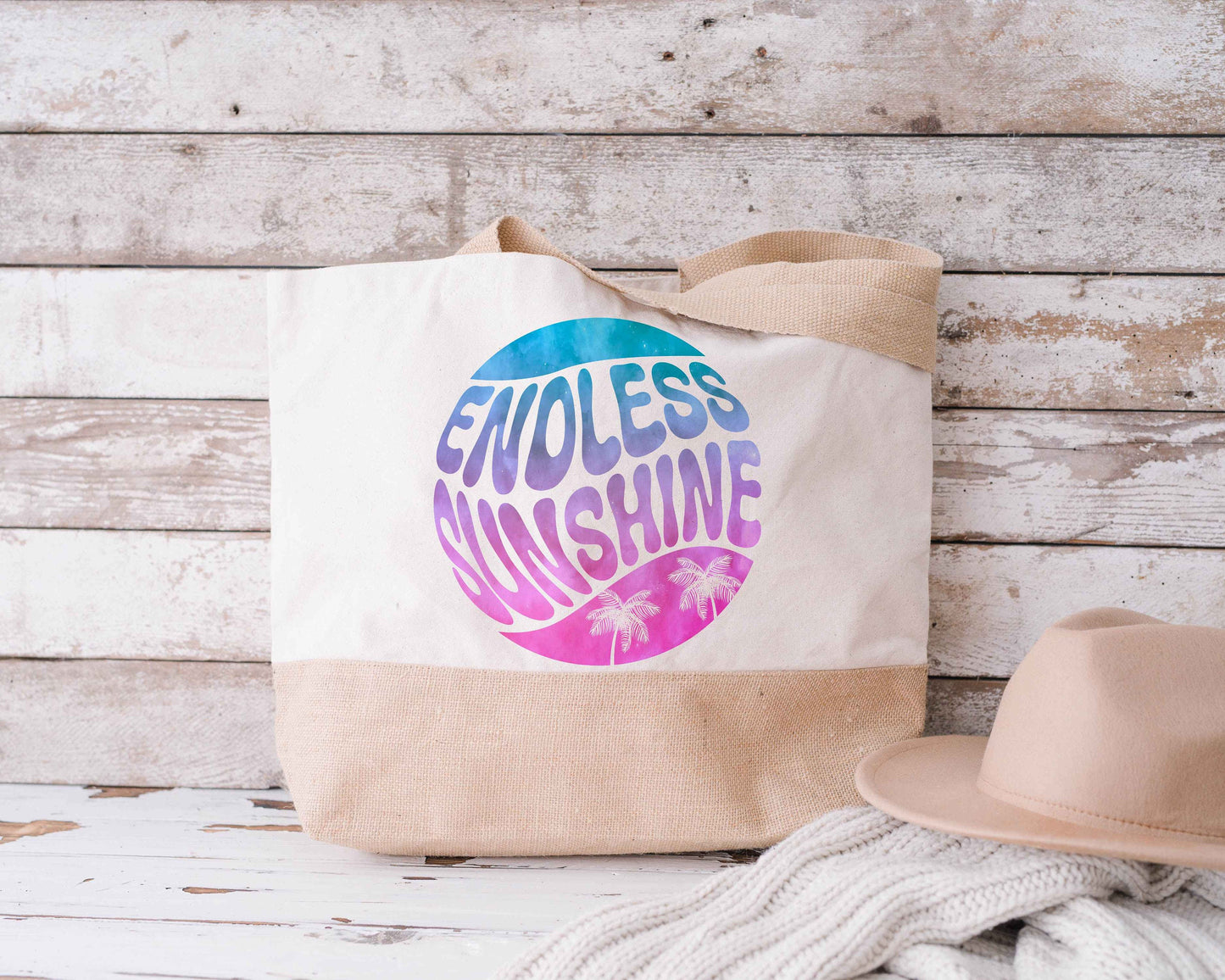 Endless Sunshine Jute Tote Beach Bag, Canvas Totebag