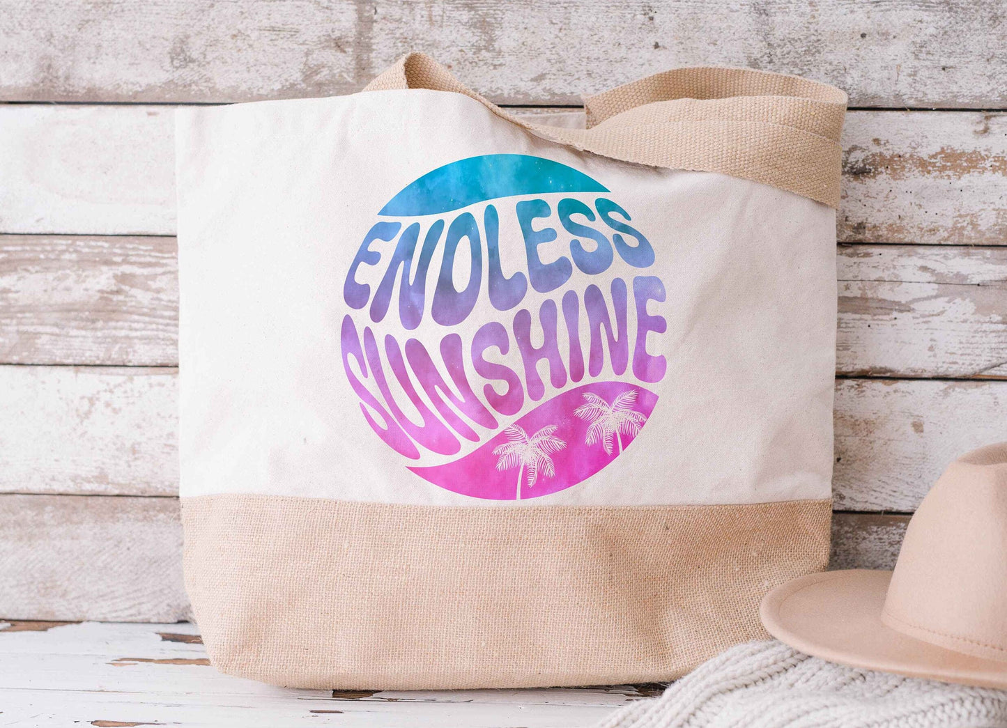 Endless Sunshine Jute Tote Beach Bag, Canvas Totebag
