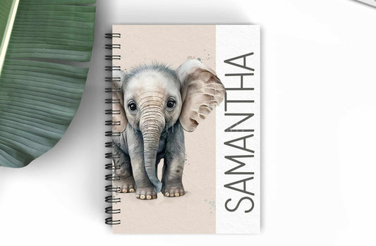 Personalised Elephant A5 Notebook, Lined Notebook Elephant Lover Gift, Teenager School Notebook
