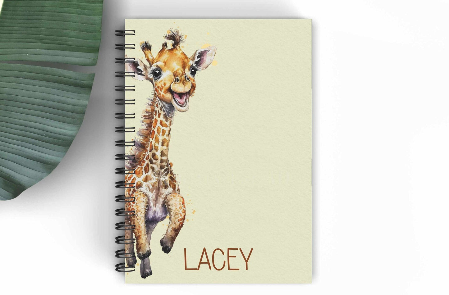 Giraffe Personalised A5 Lined Notebook, Yellow Safari Giraffe Gifts, Back To School Notebook