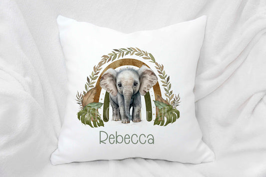 Personalised Elephant Cushion, Rainbow Baby Elephant Pillow, New Baby Nursery Decor Gift, Elephant Lover
