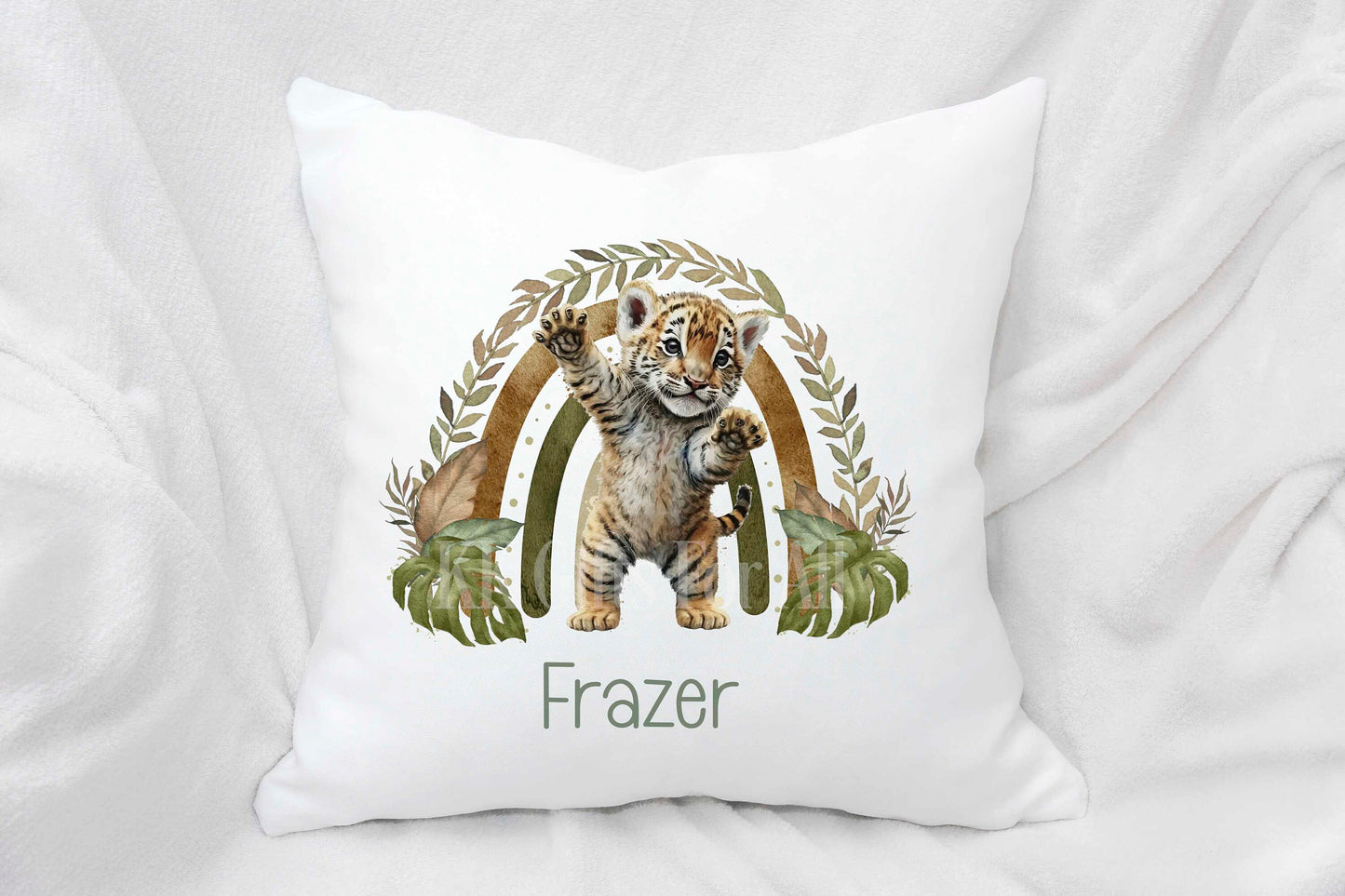 Personalised Tiger Cushion, Unisex Nursery Cushion, New Baby Gift