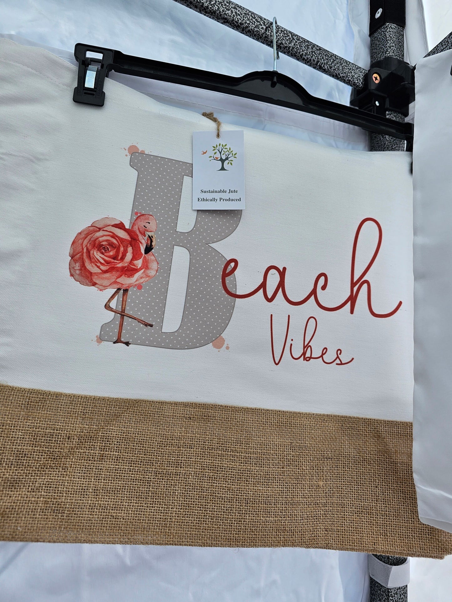 Large Beach Jute Totebag Flamingo Beach Vibes Bag Floral Flamingo Family Holiday Pool Bag