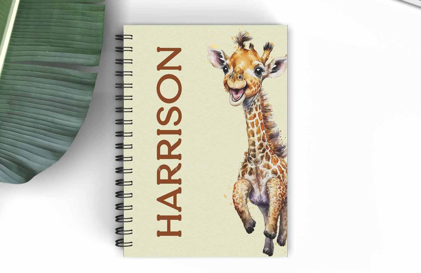 Personalised Giraffe Lined A5 Notebook, New Mum Gifts, Teenager School Notebook, Safari Giraffe