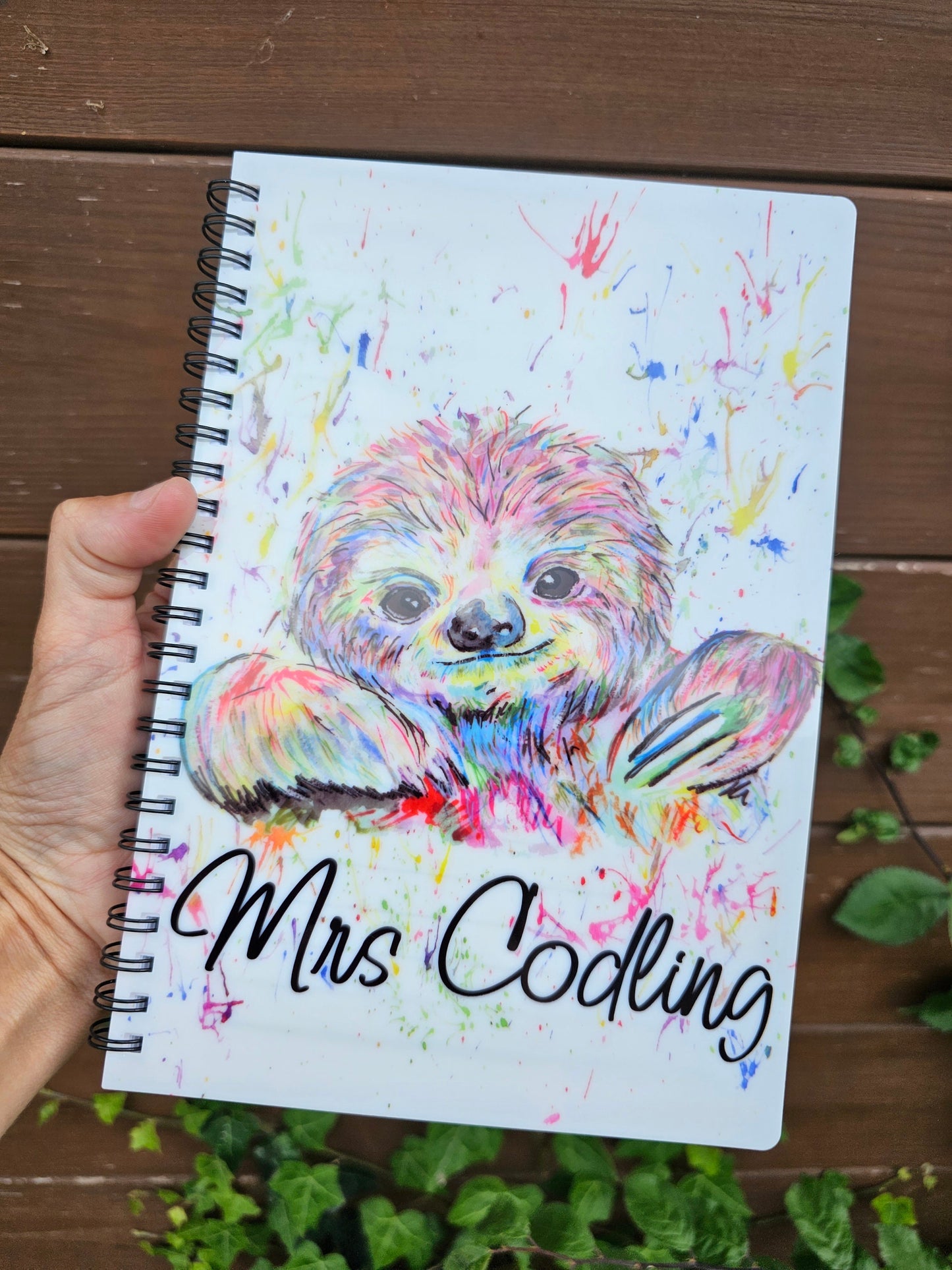 Rainbow Sloth Notebook, Gift For Mum, Friend Birthday Gift, Young Girls Notes, Personalised Notepad, A5 binded lined Notes, Sloth Lover Note