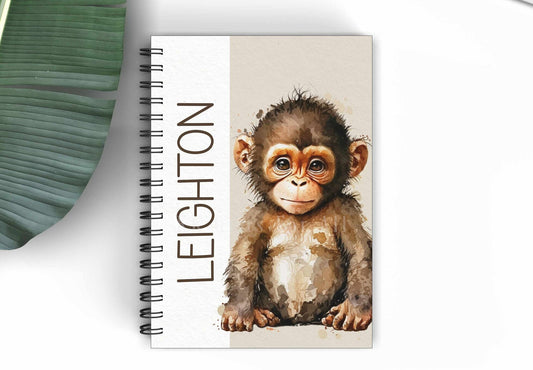 Personalised Monkey A5 Notebook, Safari Monkey Notepad, Baby Monkey Gifts