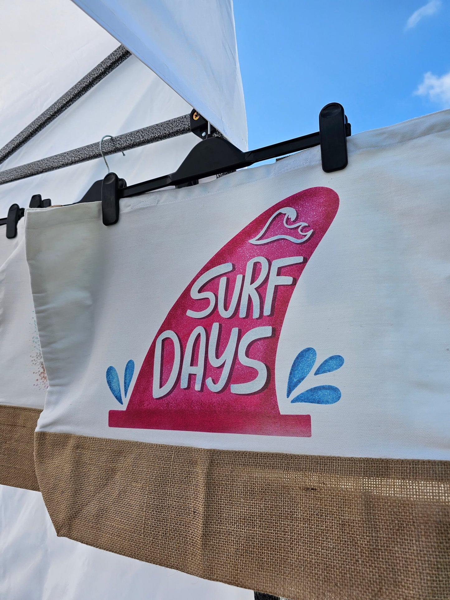 Pink Surf Days Beach Bag, Large Canvas Jute Totebag