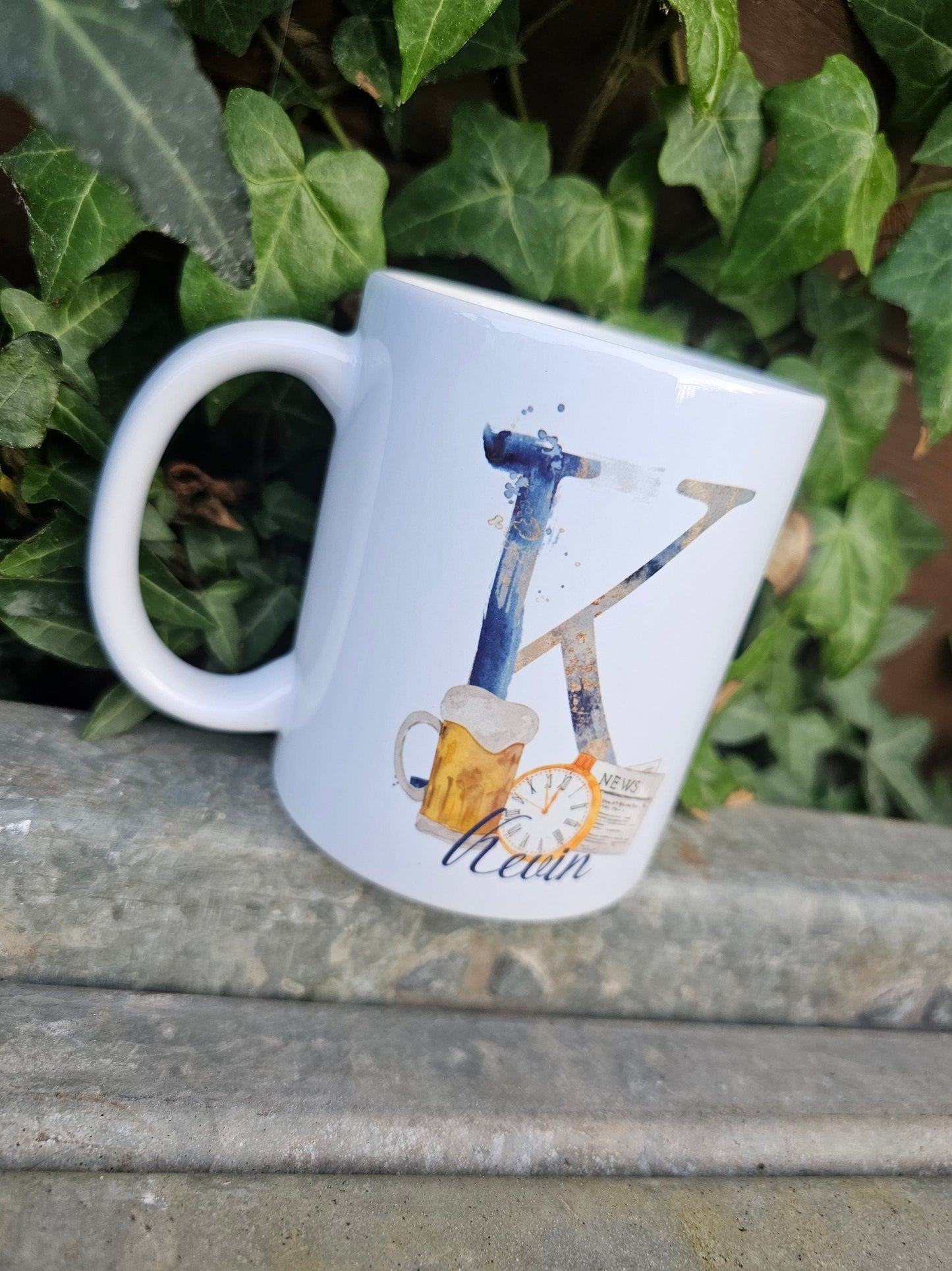 Personalised Initial Mug & Coaster Gift Set, Bampi, Gramps, Gifts For Him