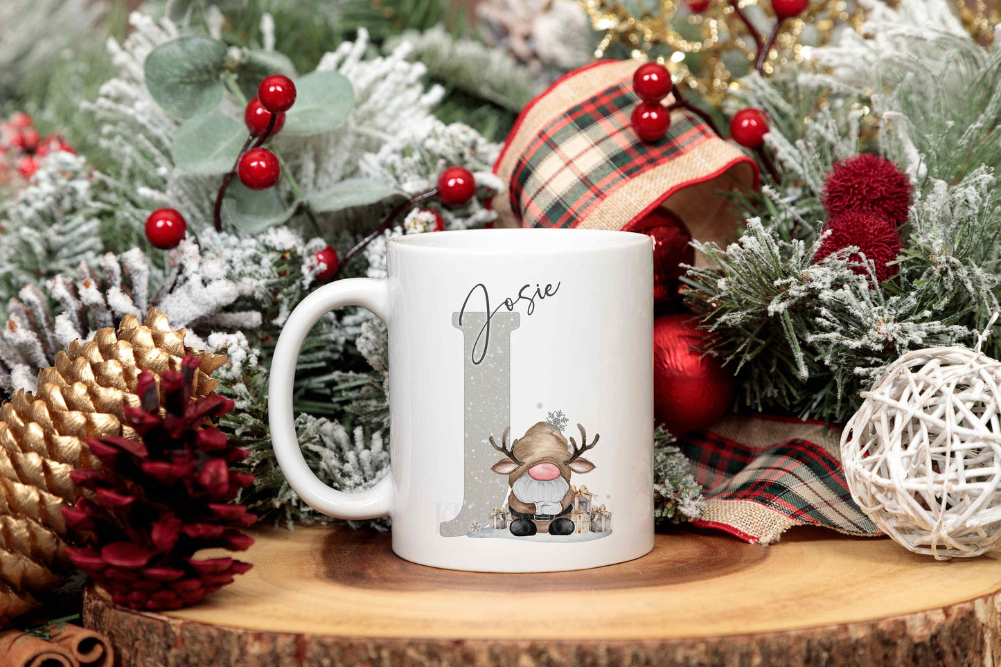 Personalised Christmas Hot Chocolate Mug, Reindeer Gonk Xmas Eve Mug, Cocoa Hot Choc Mug, Gonk Christmas Lover