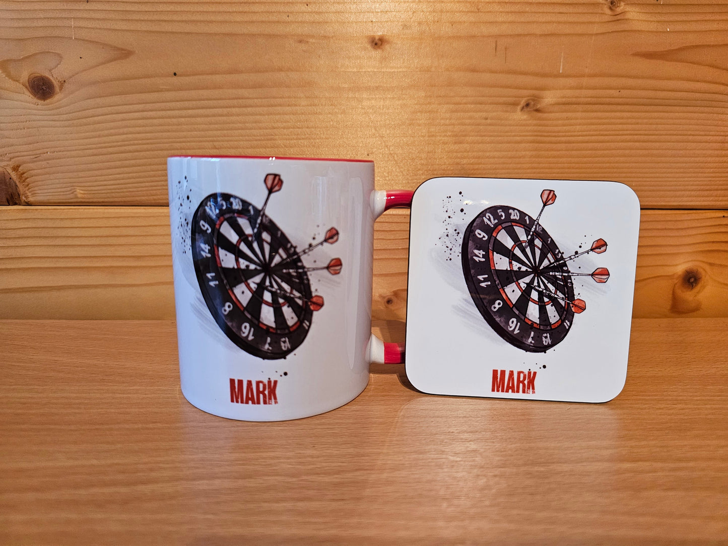 Personalised Darts Mug & Coaster, Birthday Gift For Him, Dad Grandad Gift, Dart's Player Gift, Male Sport Gifts