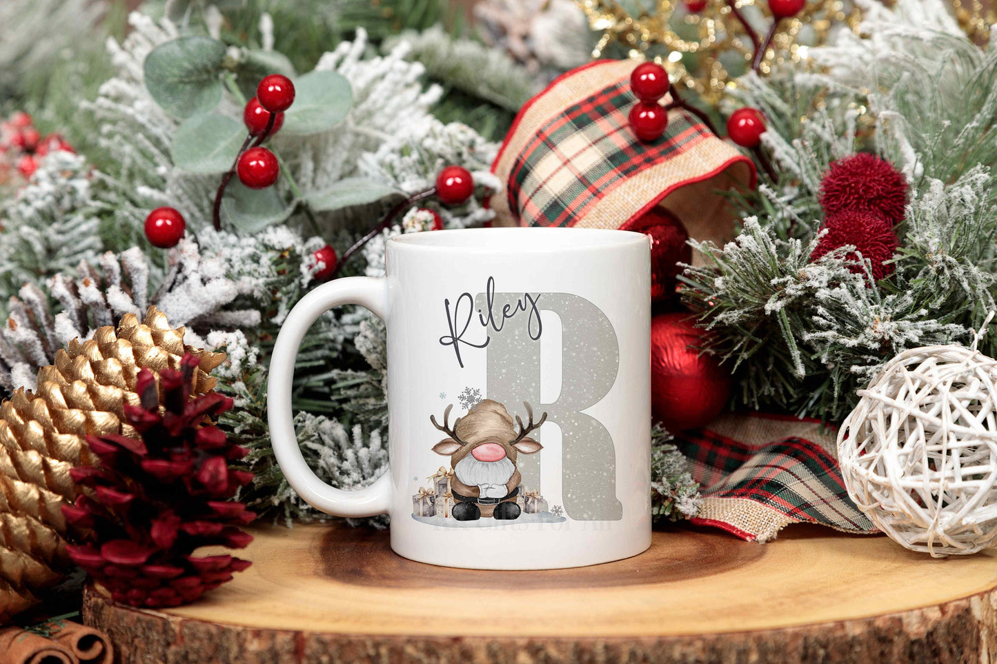 Personalised Christmas Hot Chocolate Mug, Reindeer Gonk Xmas Eve Mug, Cocoa Hot Choc Mug, Gonk Christmas Lover