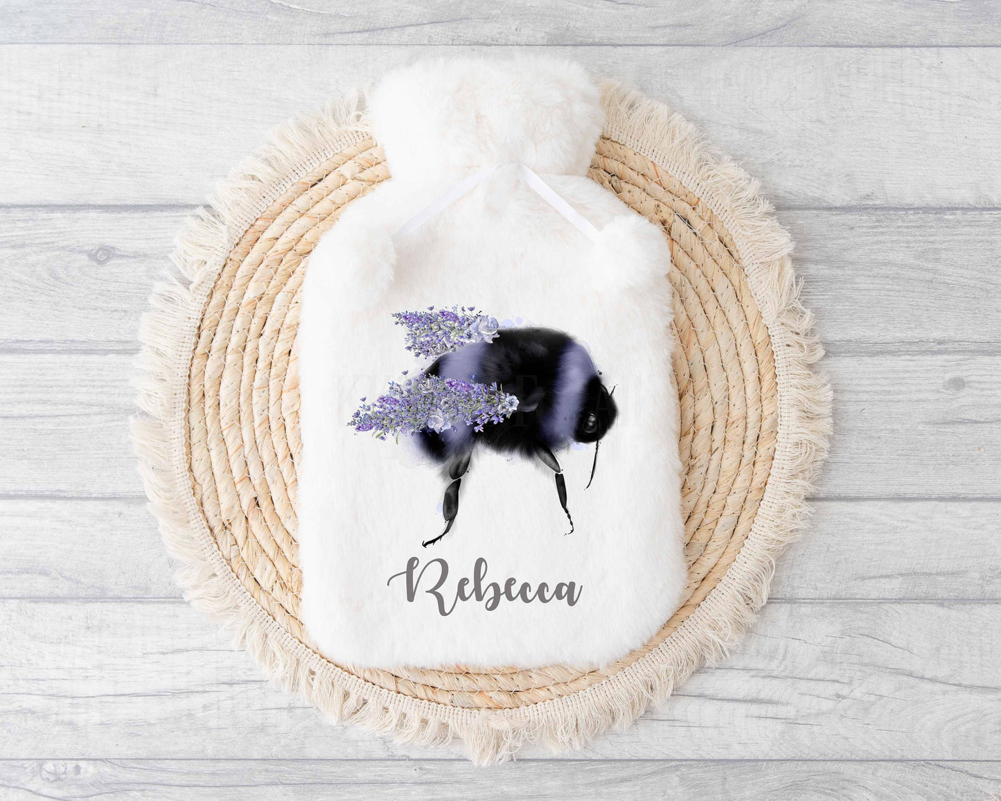 Lilac Floral Bee Hot Water Bottle, Personalised Hot Water Bottle, Christmas Gifts For Her