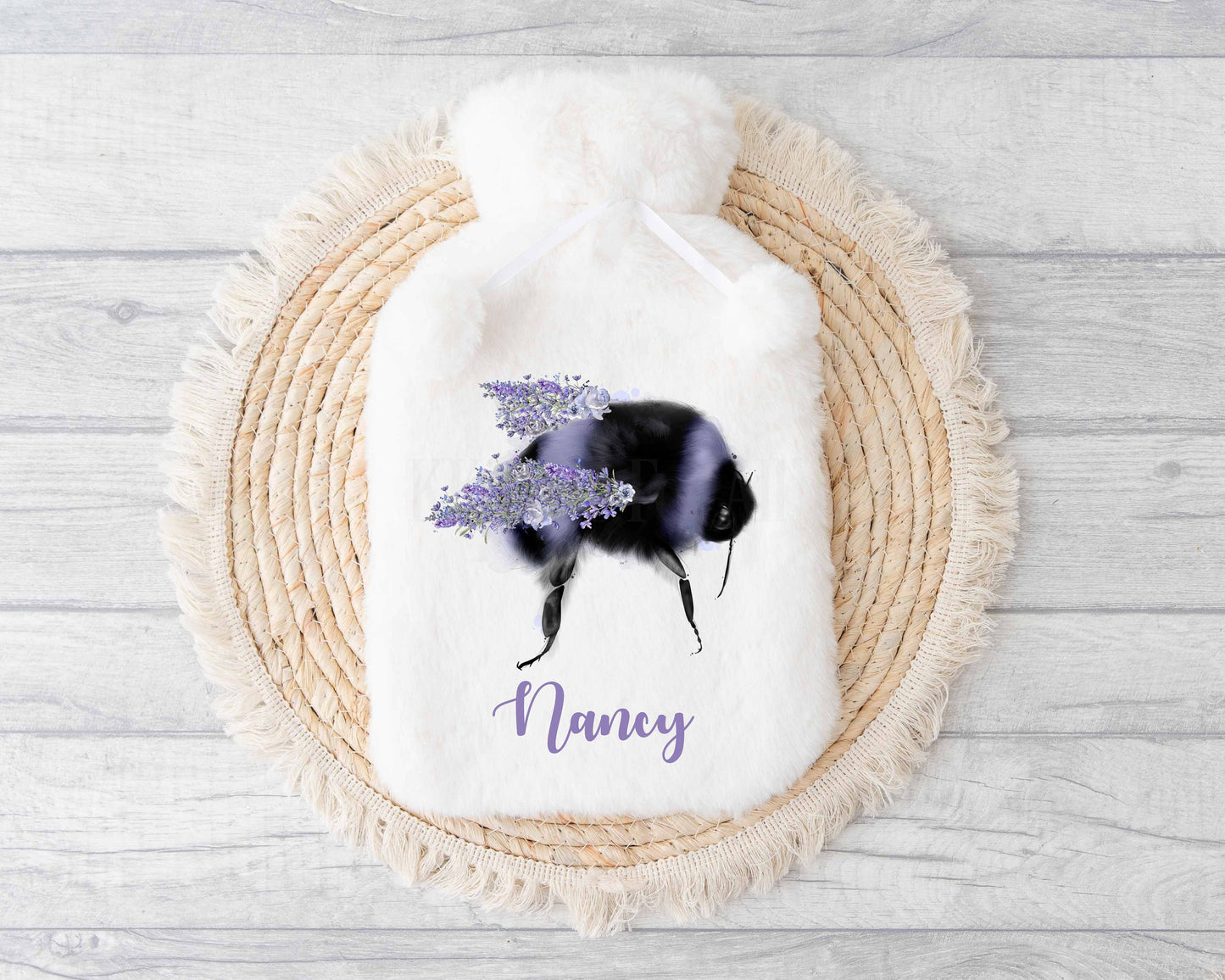 Lilac Floral Bee Hot Water Bottle, Personalised Hot Water Bottle, Christmas Gifts For Her