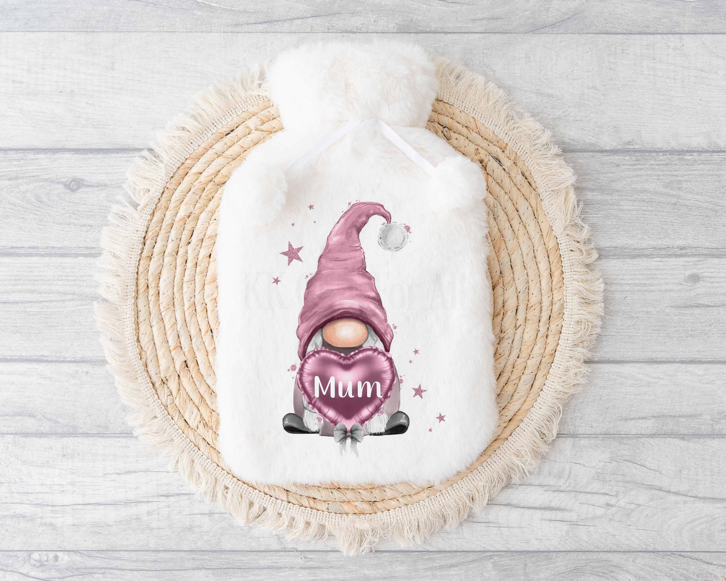 Personalised Gonk Hot Water Bottle, Gonk Lover Gifts, Pink Gonk Hot Water Bottle, Gifts For Her