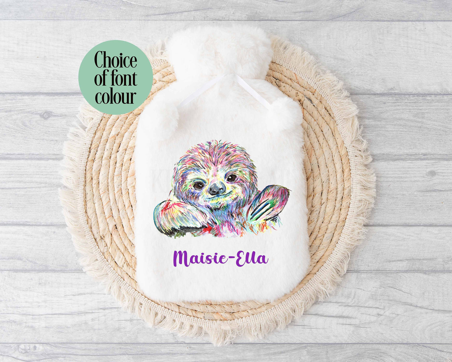 Sloth Hot Water Bottle, Personalised Hotwater Bottle, Gift For Sloth Lovers, Gift For Mum Nan Daughter