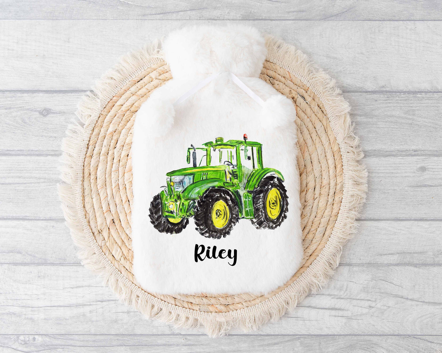 Green Tractor Hot Water Bottle, Personalised Tractor Gift, Gift For Farmer, Farm Tractor Lover Christmas Gift