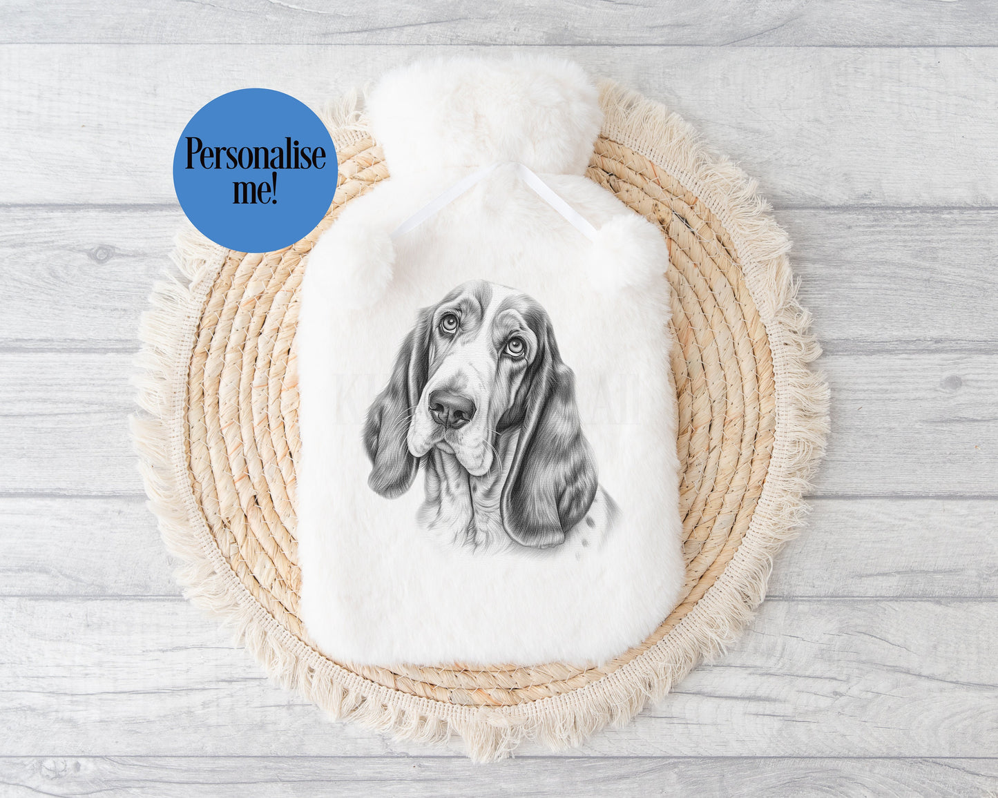 Personalised Hot Water Bottle, Basset Hound Dog Hot Water Bottle, Gift For Basset Hound Owner Lover