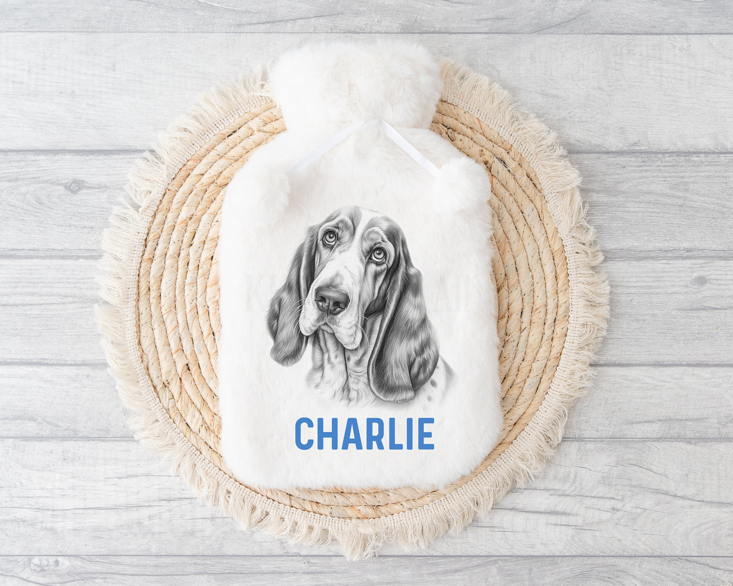 Personalised Hot Water Bottle, Basset Hound Dog Hot Water Bottle, Gift For Basset Hound Owner Lover