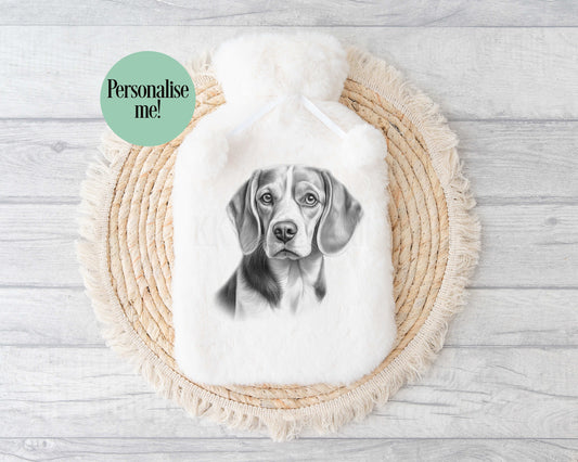 Beagle Hot Water Bottle, Personalised Beagle Owner Gift, Beagle Sketchy Dog