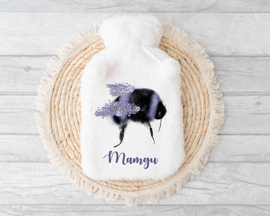 Lilac Floral Bee Hot Water Bottle, Personalised Hot Water Bottle, Christmas Gifts For Her