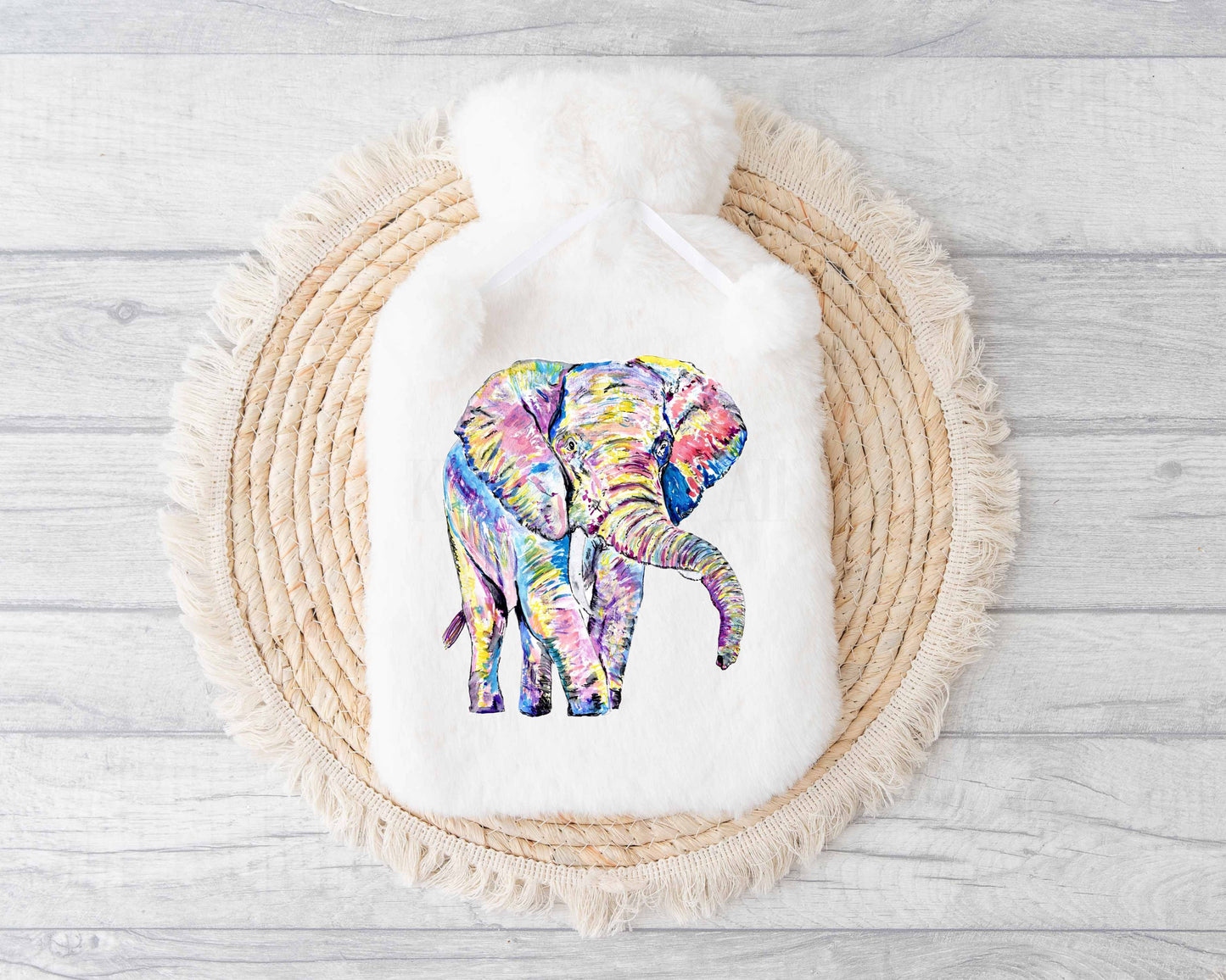 Rainbow Elephant Hot Water Bottle, Personalised Elephant Gifts, Elephant Lover Christmas Present