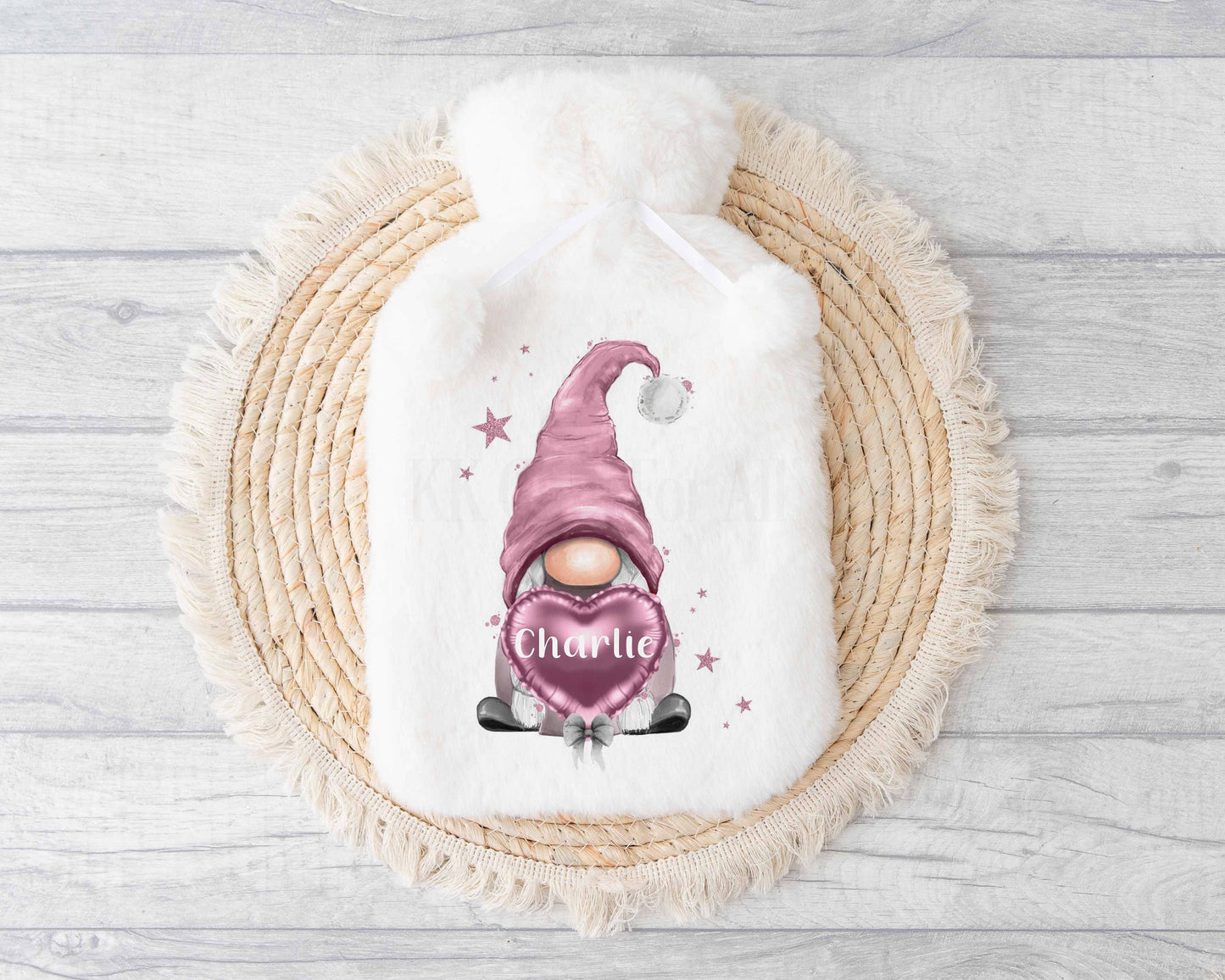 Personalised Gonk Hot Water Bottle, Gonk Lover Gifts, Pink Gonk Hot Water Bottle, Gifts For Her