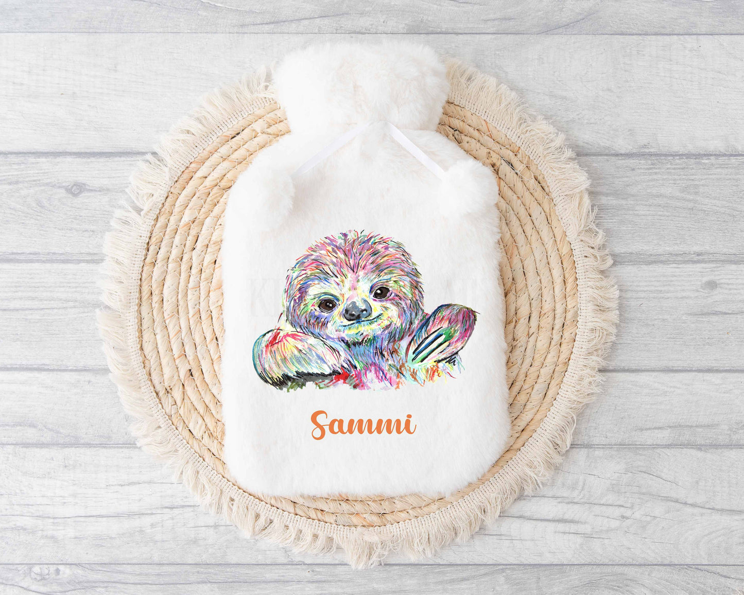 Sloth Hot Water Bottle, Personalised Hotwater Bottle, Gift For Sloth Lovers, Gift For Mum Nan Daughter