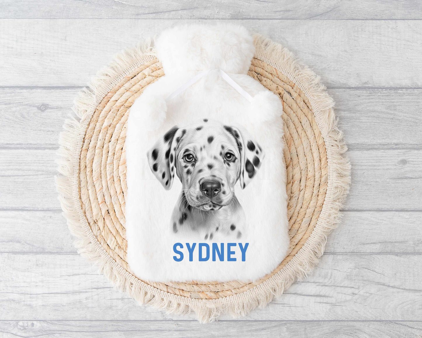 Dalmation Hot Water Bottle, Personalised Sketchy Dalmation Puppy Dog, Christmas Gift For Dalmation Owner