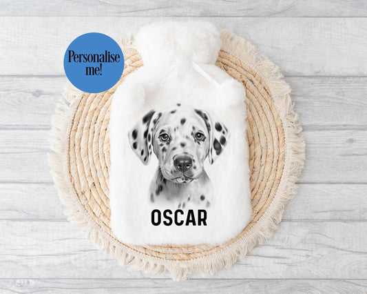 Dalmation Hot Water Bottle, Personalised Sketchy Dalmation Puppy Dog, Christmas Gift For Dalmation Owner