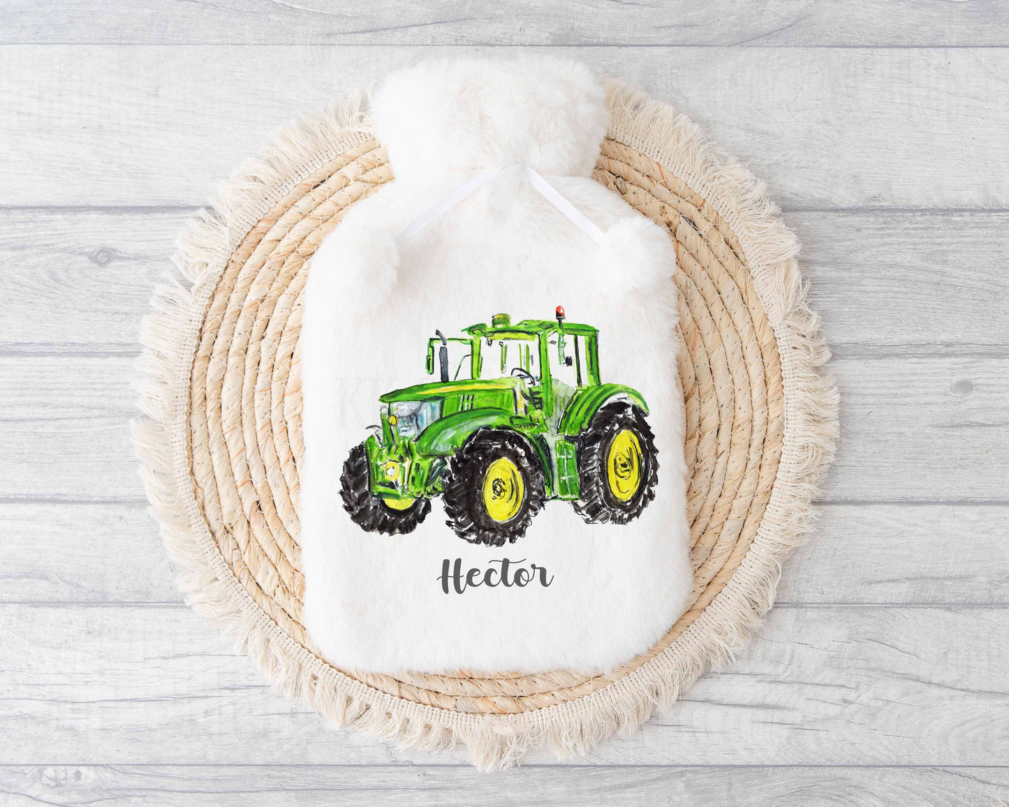 Green Tractor Hot Water Bottle, Personalised Tractor Gift, Gift For Farmer, Farm Tractor Lover Christmas Gift