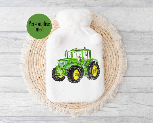 Green Tractor Hot Water Bottle, Personalised Tractor Gift, Gift For Farmer, Farm Tractor Lover Christmas Gift