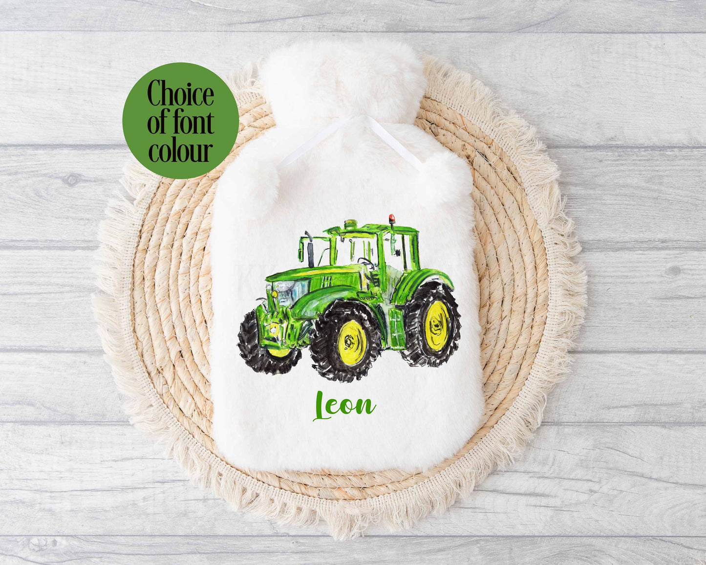 Green Tractor Hot Water Bottle, Personalised Tractor Gift, Gift For Farmer, Farm Tractor Lover Christmas Gift