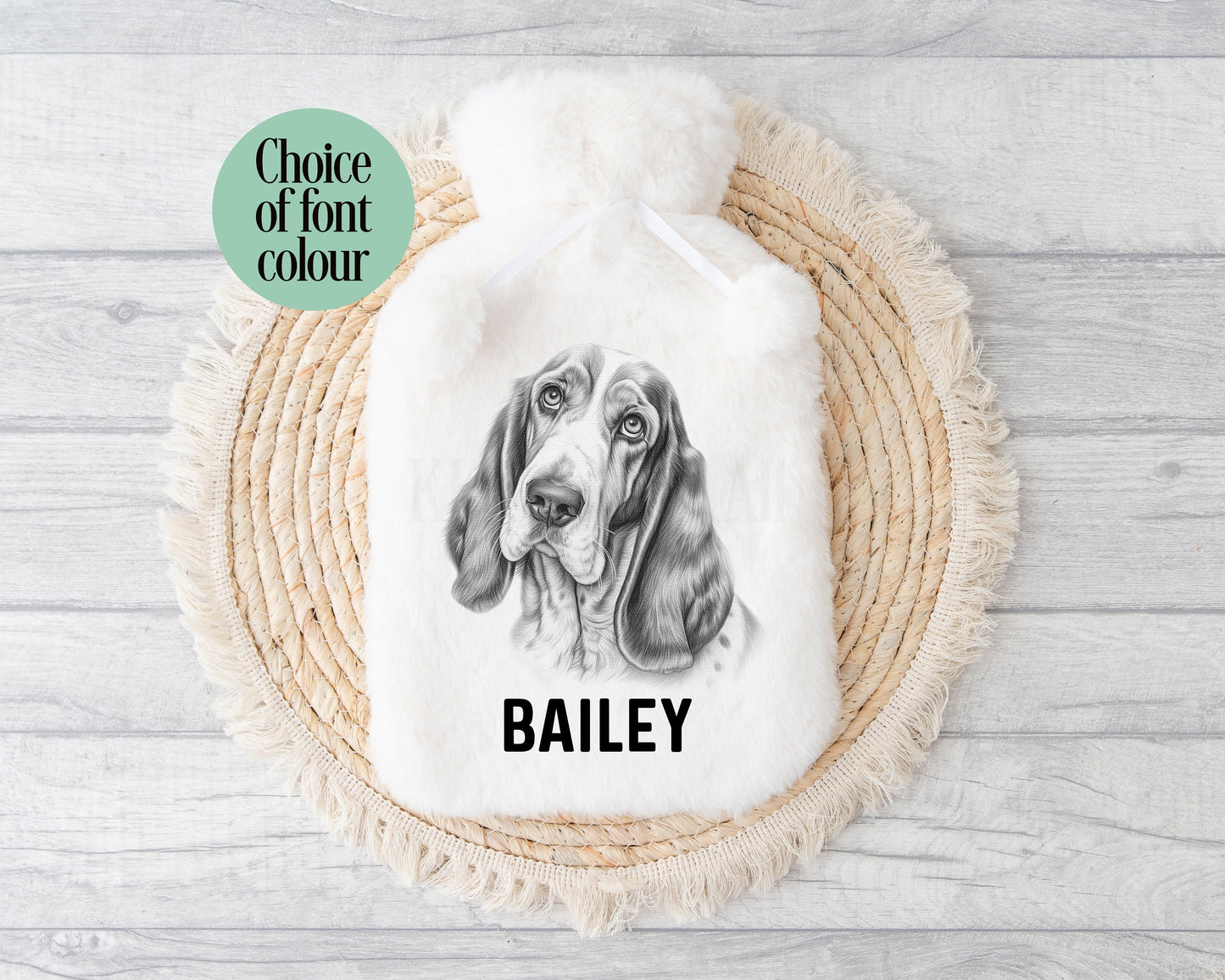 Personalised Hot Water Bottle, Basset Hound Dog Hot Water Bottle, Gift For Basset Hound Owner Lover