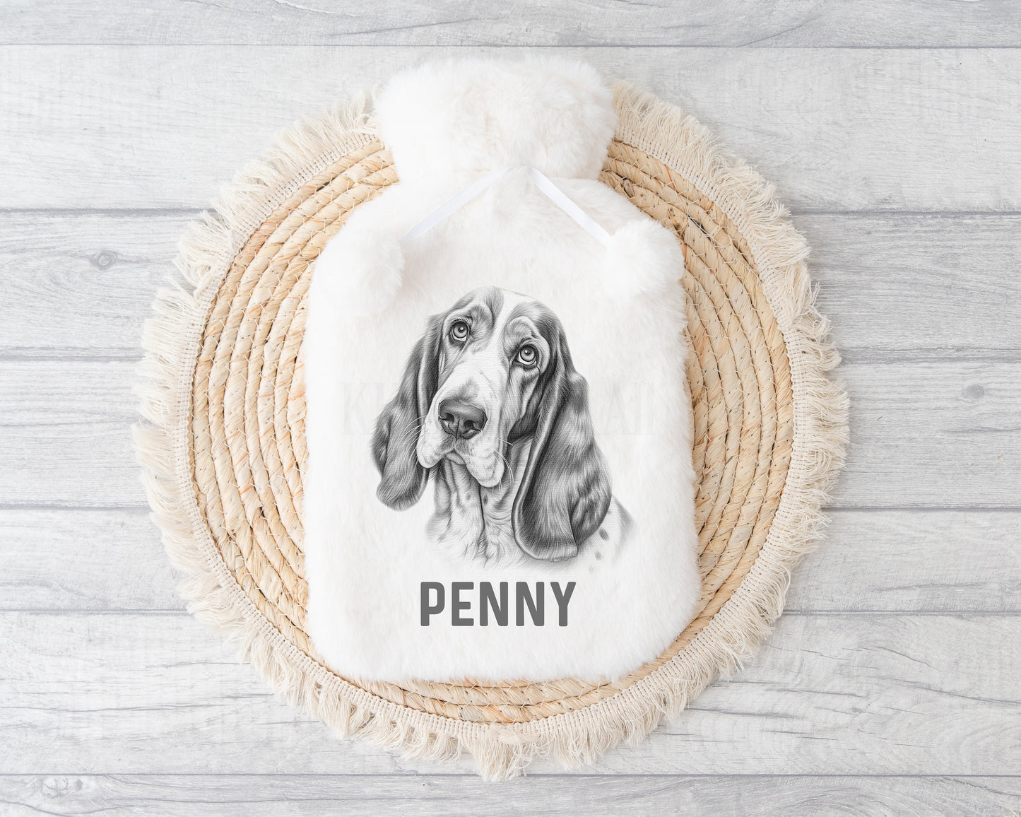 Personalised Hot Water Bottle, Basset Hound Dog Hot Water Bottle, Gift For Basset Hound Owner Lover