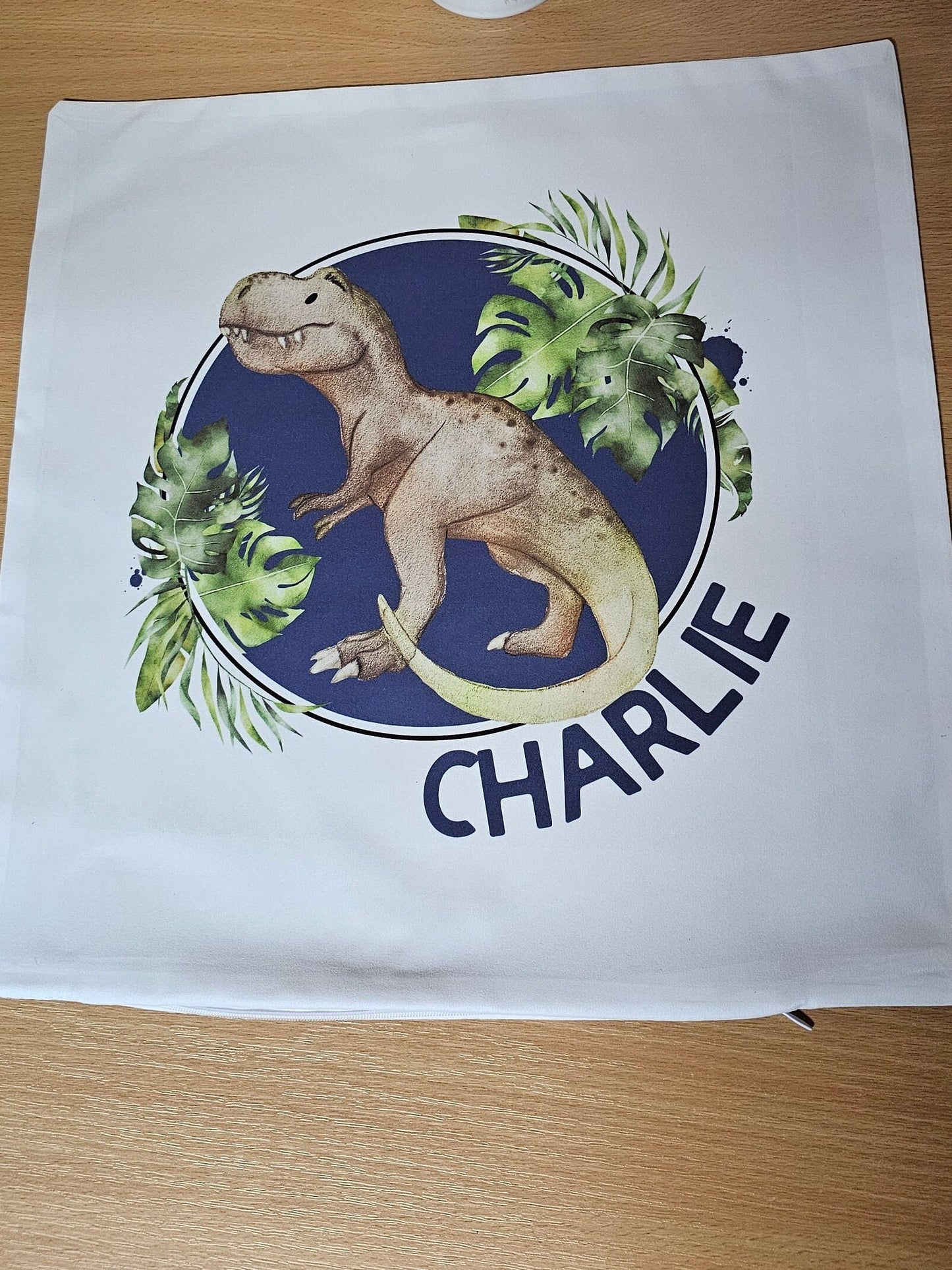 Personalised Cushion, Kid's Birthday Gift, Dinosaur Cushion, T-Rex Bedroom Decor, Newborn Nursery Cushion