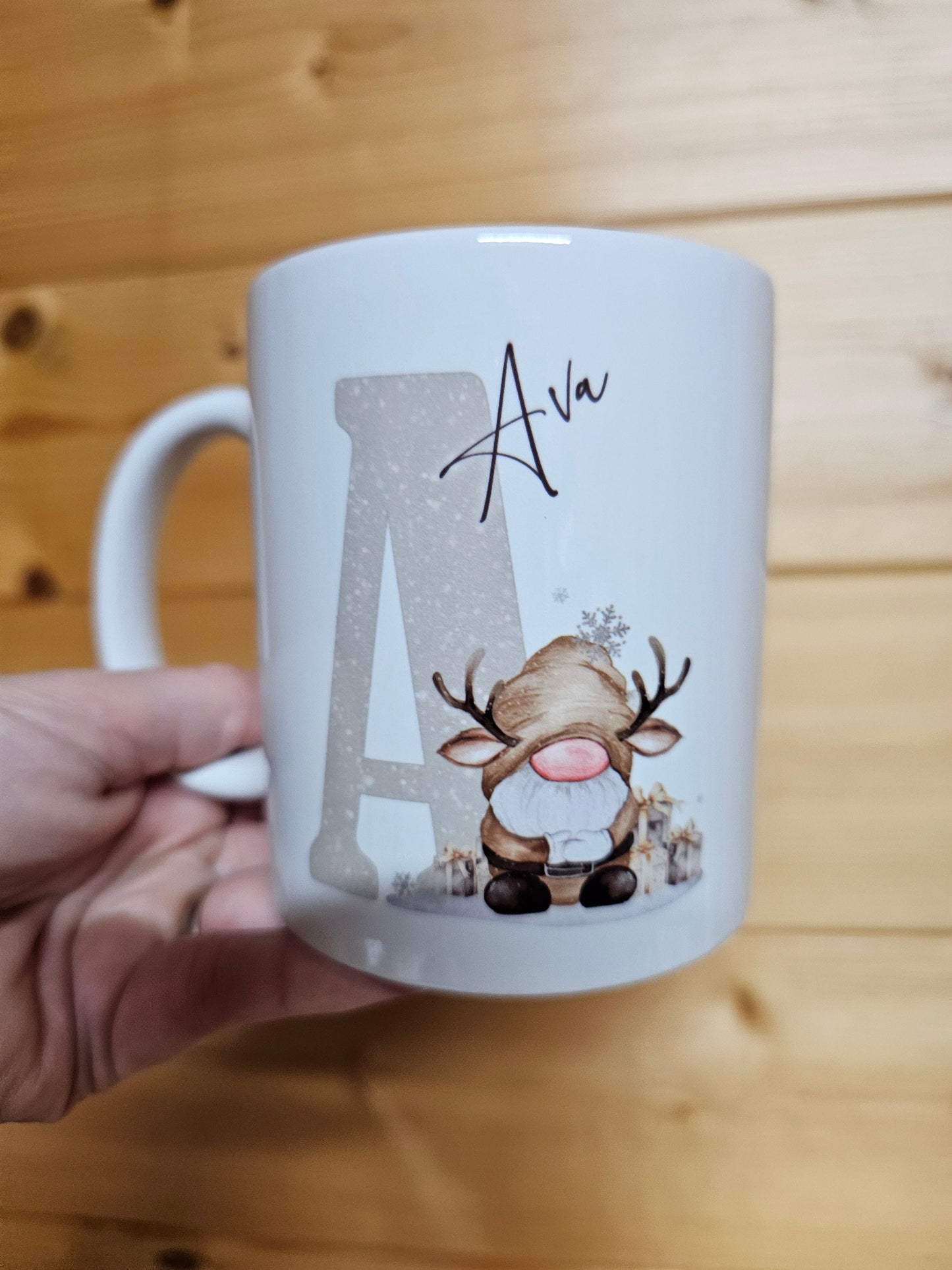 Personalised Christmas Hot Chocolate Mug, Reindeer Gonk Xmas Eve Mug, Cocoa Hot Choc Mug, Gonk Christmas Lover