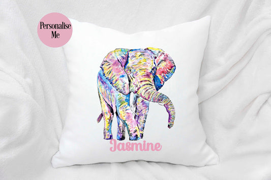 Personalised Elephant Cushion, Elephant Lover Gift, Home Decor Pillow, Gift For Teenagers Bedroom, Rainbow Elephant Mothers Day Gift