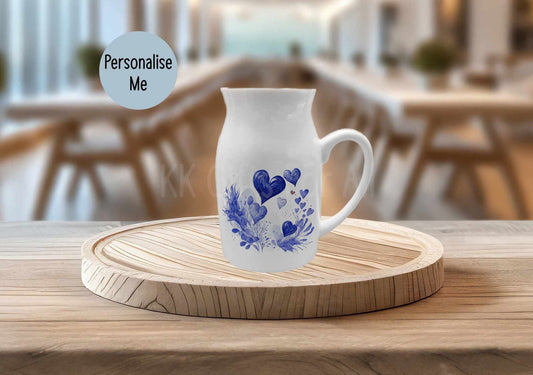 Personalised Heart Milk Jug Vase, Best Friend Mum Nan Birthday, Keepsake Home Decor