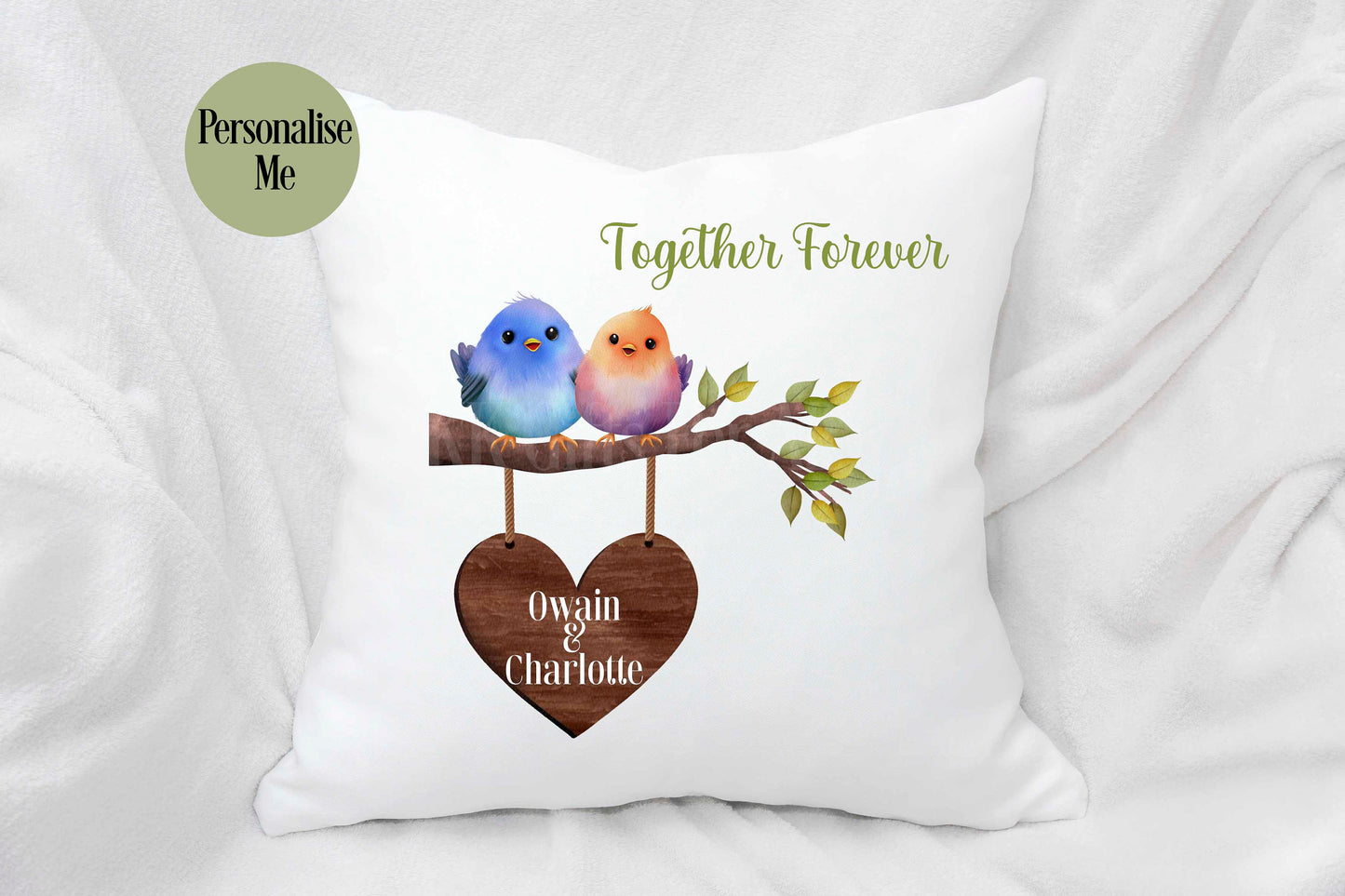Personalised Love Cushion, Gift For Wife Birthday Or Anniversary, Wedding Gift, Together Forever Love Birds, Bedroom Decor Pillow